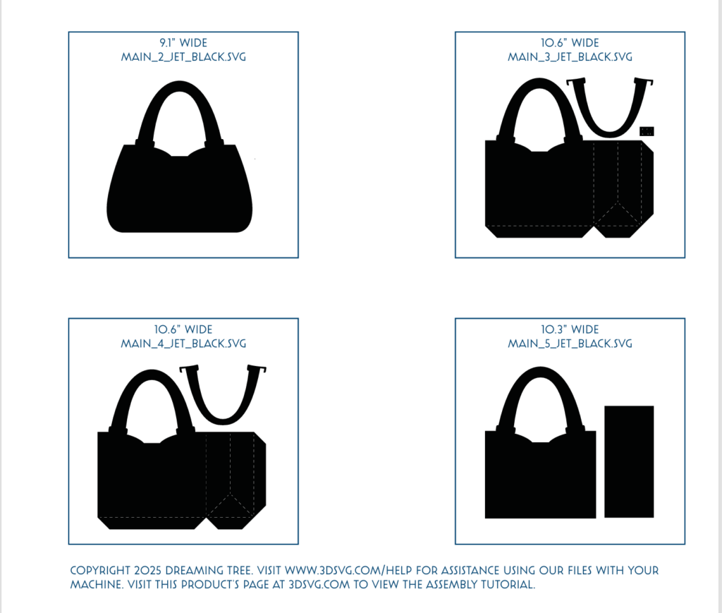 3D paper handbag template layers preview, SVG cutting files for papercraft bag assembly, printable DIY paper bag pattern