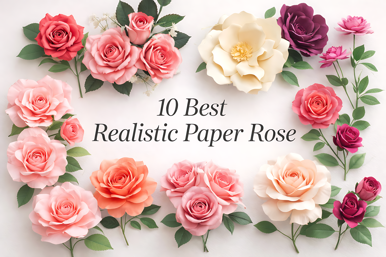 Realistic paper rose SVG template collage cover