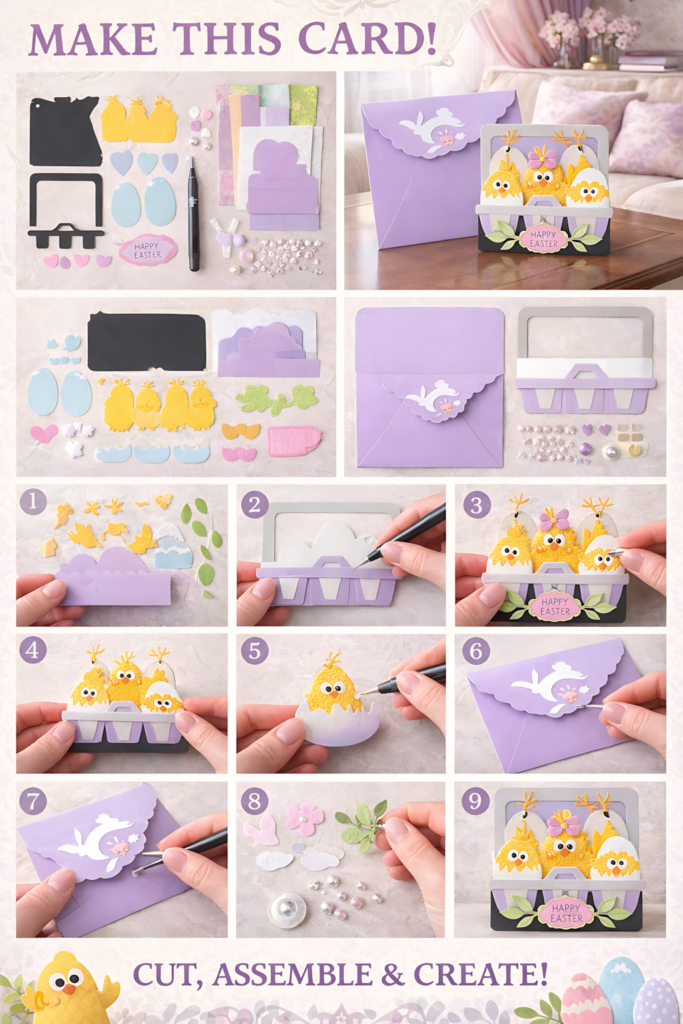 Step-by-step assembly guide for My Little Chickadees box card SVG
