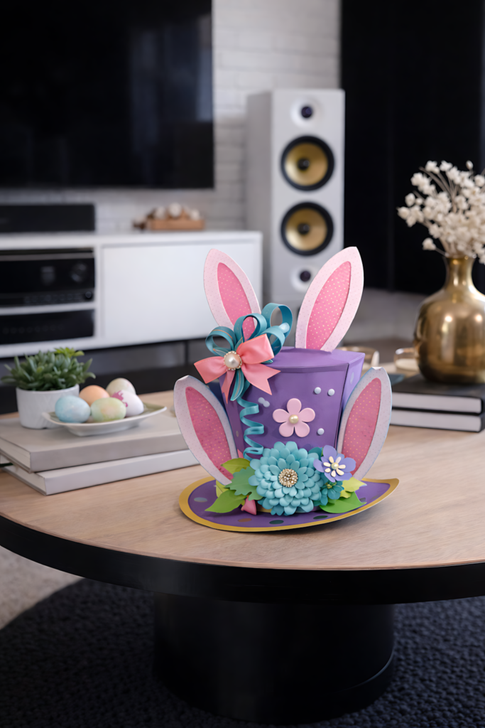 Mad Hatter Treat Box SVG displayed on a modern coffee table
