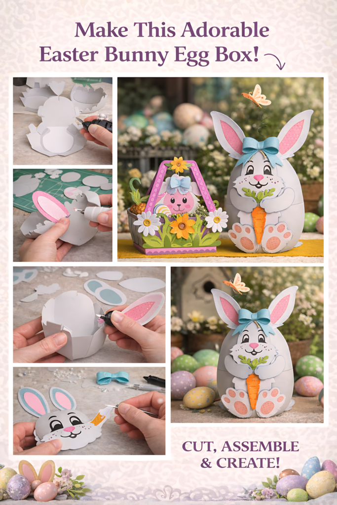 Step-by-step guide for the Easter bunny egg box from the Easter Frolics SVG bundle