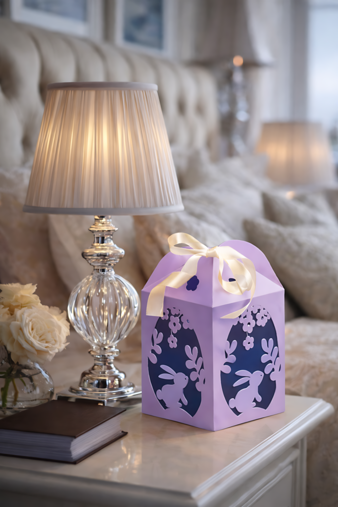 Easter Bunny Egg Holder SVG displayed on a bedside table