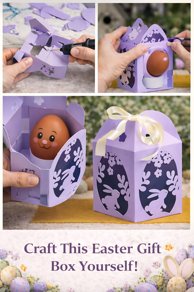 Step-by-step assembly collage for Easter Bunny Egg Holder SVG