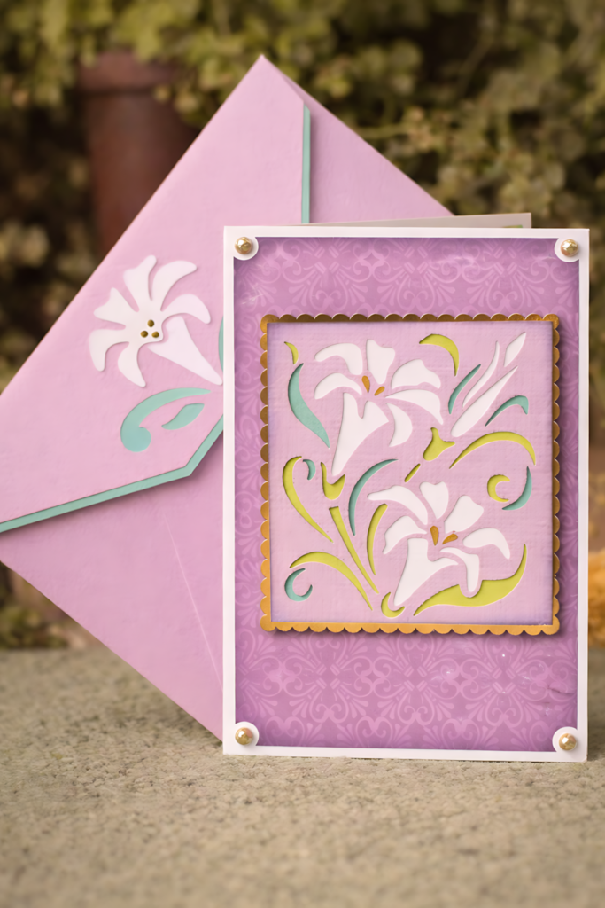 Easter lilies layered papercraft card with envelope