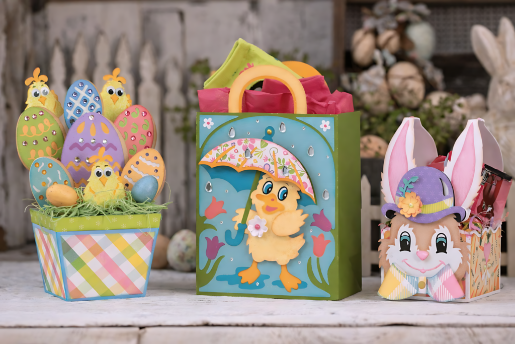 Easter Adorables SVG bundle with three colorful spring paper craft designs