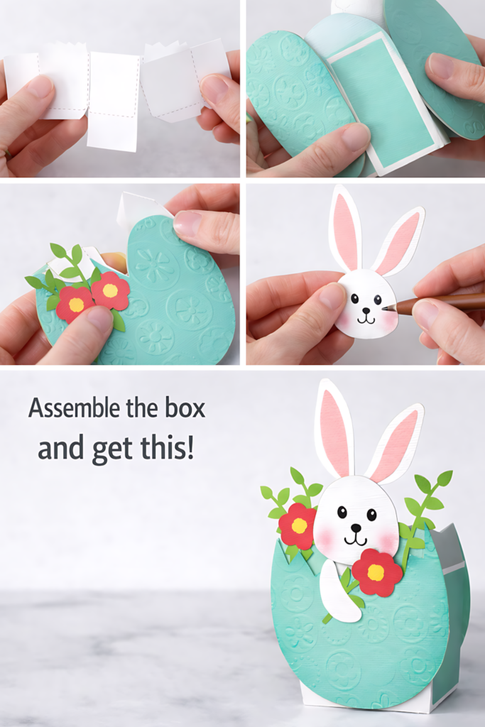 Step-by-step collage for Easter Egg Bunny Box SVG