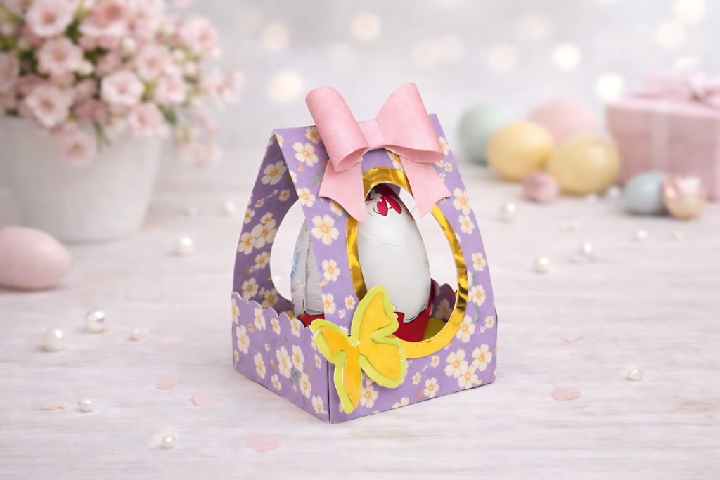 Chocolate Egg Gift Box Template with floral pattern and pink bow