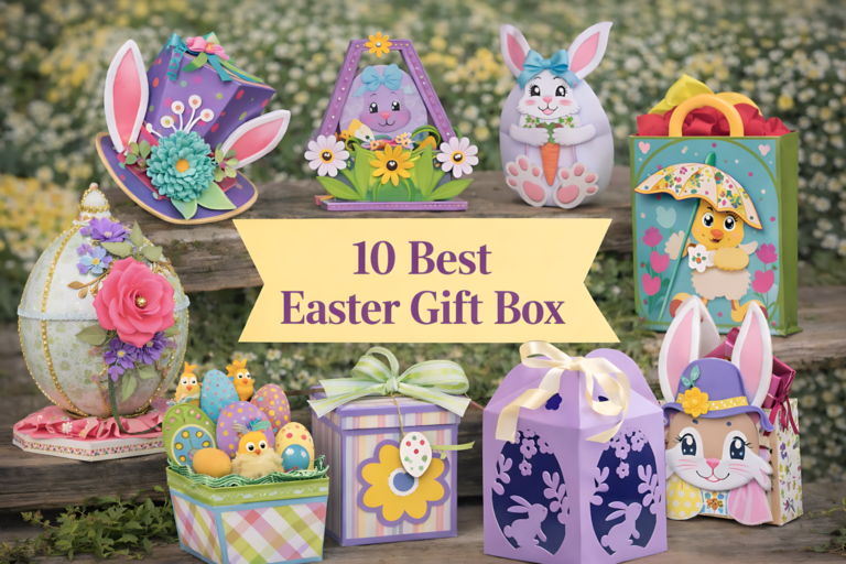 10 Easter gift box SVG templates collage