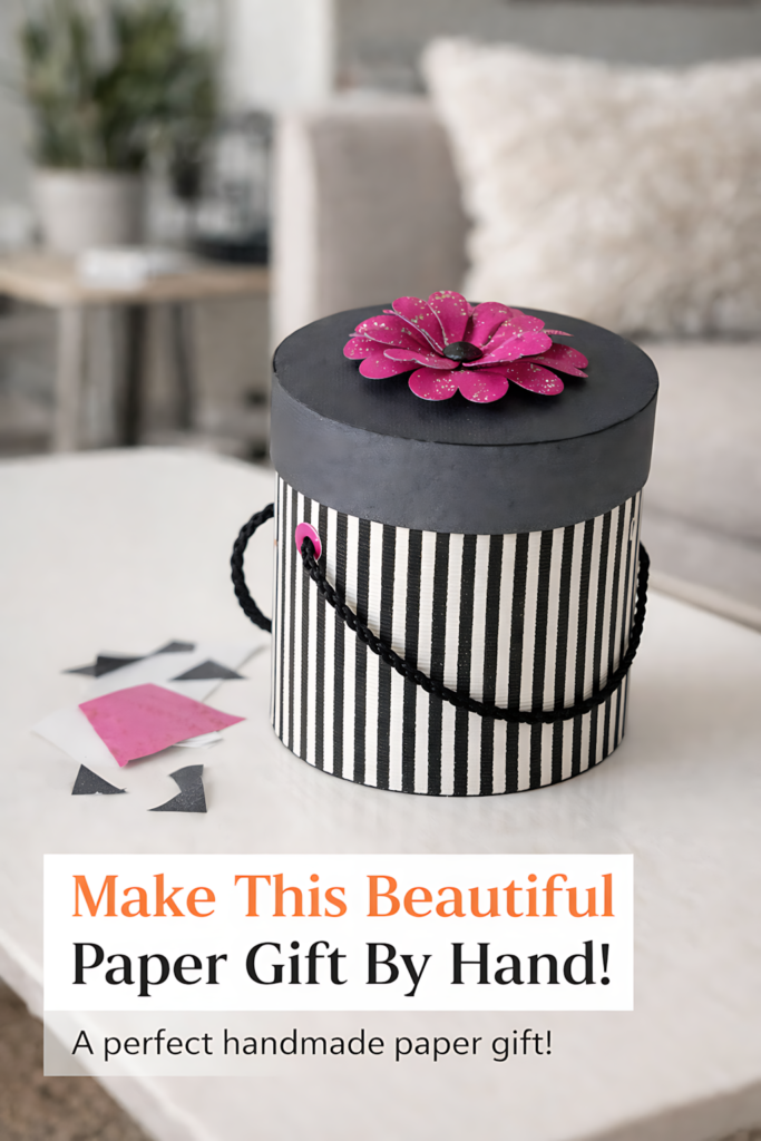 Mini hat treat box SVG with striped design and pink flower topper