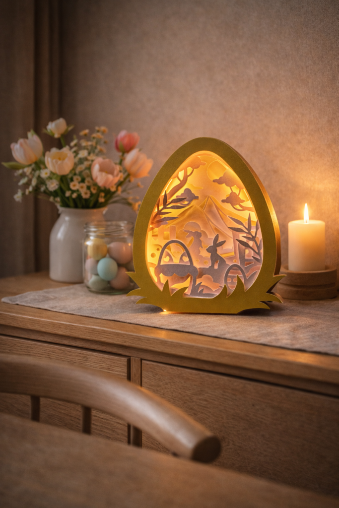 Easter bunny egg 3D shadow box SVG glowing layered papercut lightbox