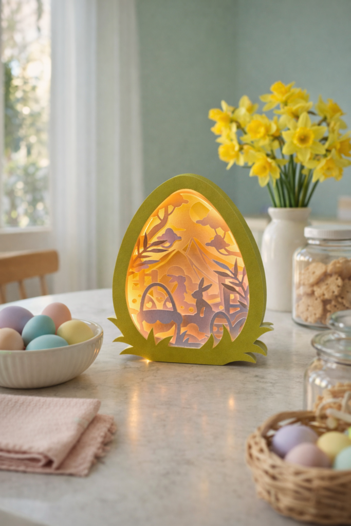 Easter egg bunny 3D shadow box SVG spring papercut decoration