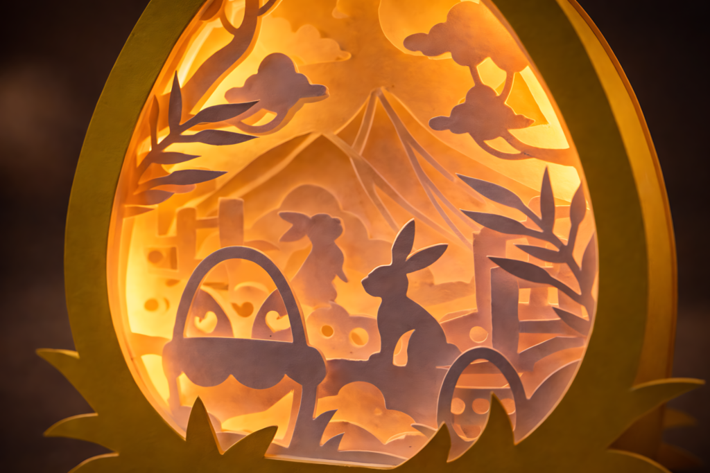 Easter bunny egg 3D shadow box SVG layered papercut lightbox closeup