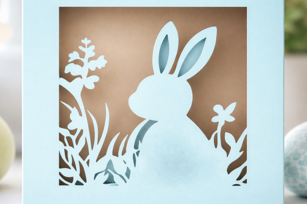4 minimal bunny papercut Easter shadow box SVG layered design closeup