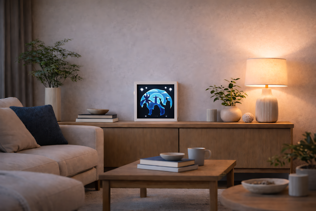 Resurrection Easter cross shadow box SVG papercut decor in living room