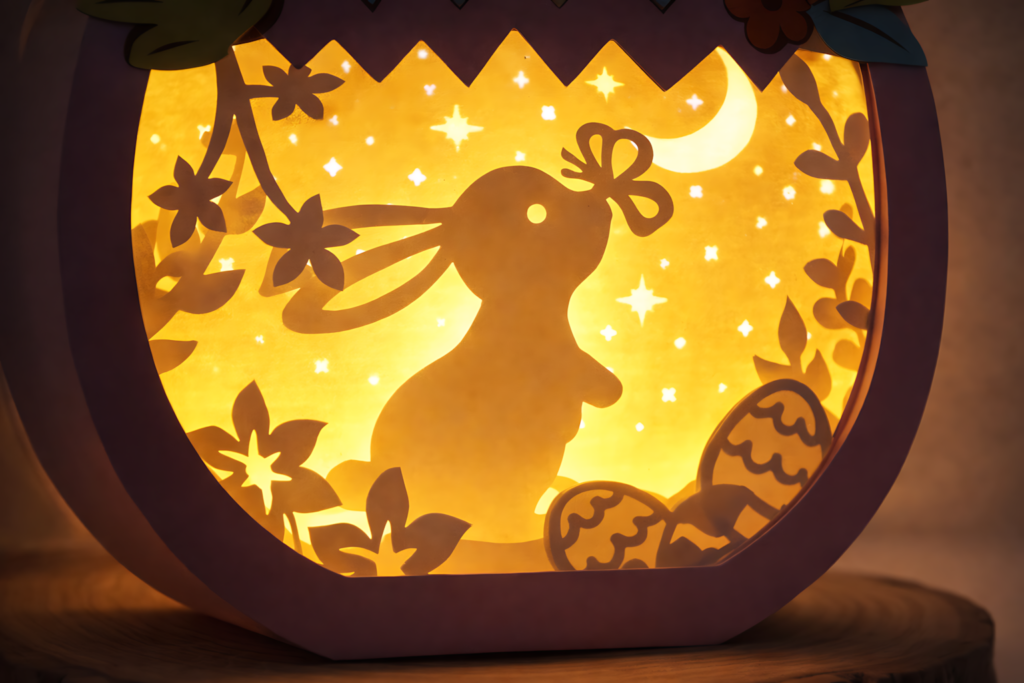 Easter bunny egg shadow box SVG layered papercut close up