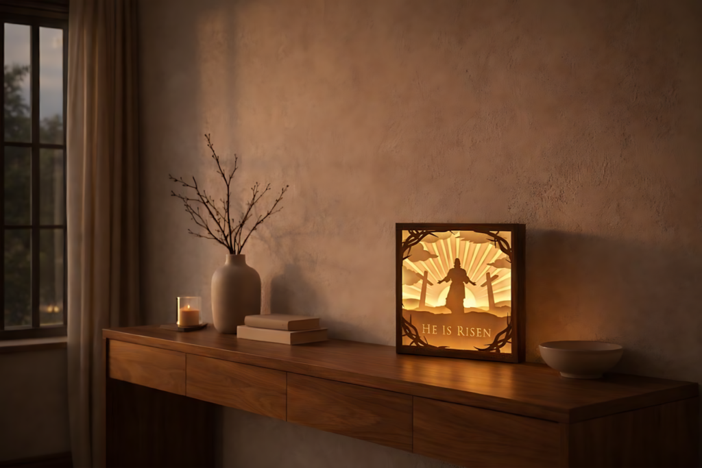 he is risen Jesus Easter shadow box SVG papercut decor