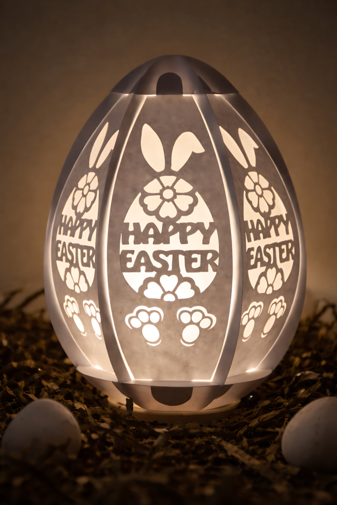 3D Easter egg lantern papercraft SVG template with illuminated paper cut pattern