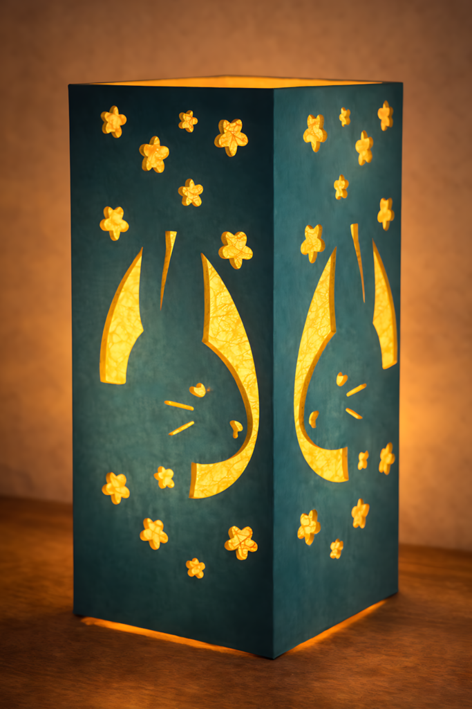 3D Easter bunny lantern papercraft SVG template with glowing paper cut design