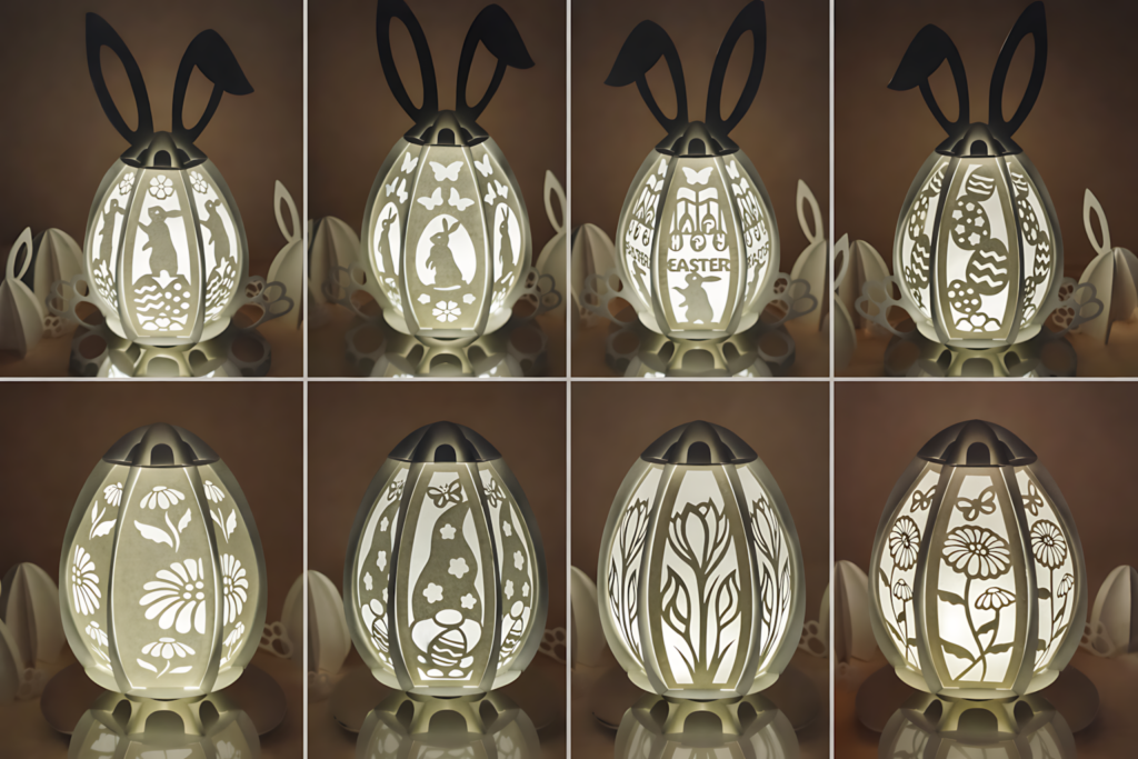 Easter bunny paper lantern SVG bundle with multiple decorative papercraft lantern designs