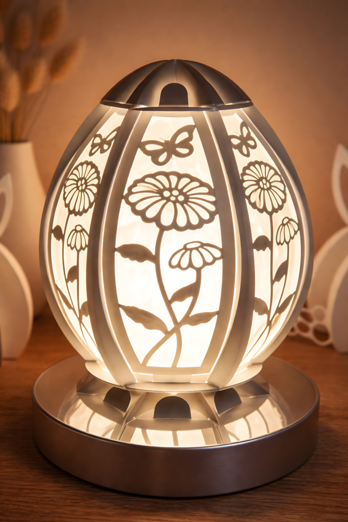 3D Easter paper lantern with floral cut design glowing warm light decoration