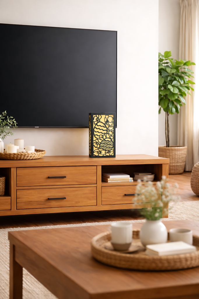 Decorative Easter egg lantern SVG glowing lantern on living room cabinet