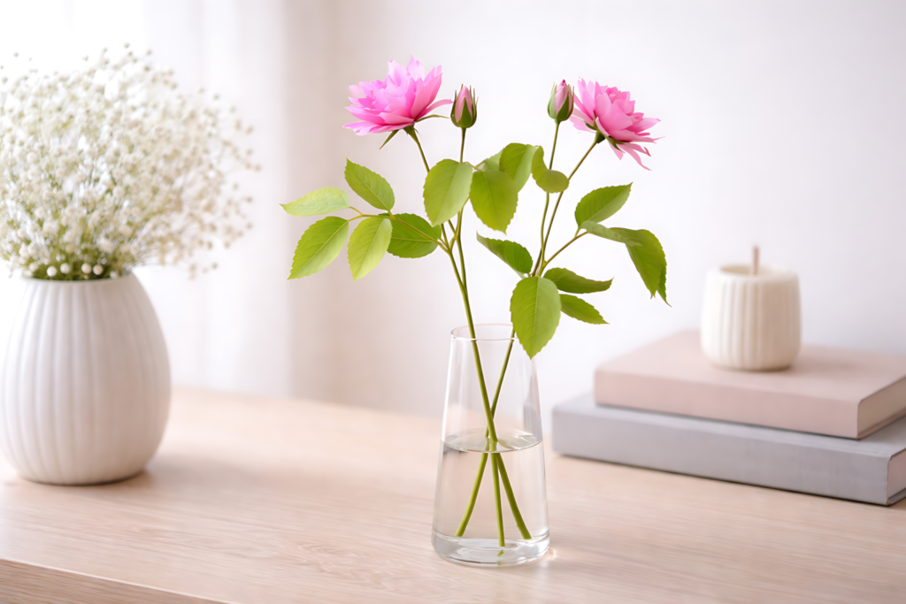 Pink stemmed paper rose SVG