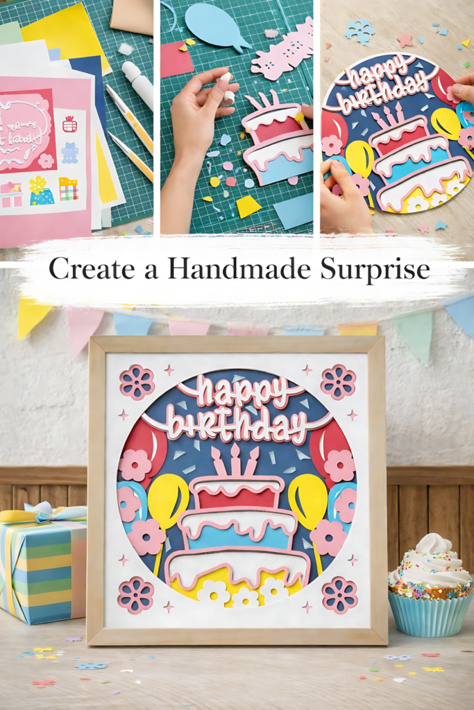 floral birthday box shadow box svg with process collage and finished frame