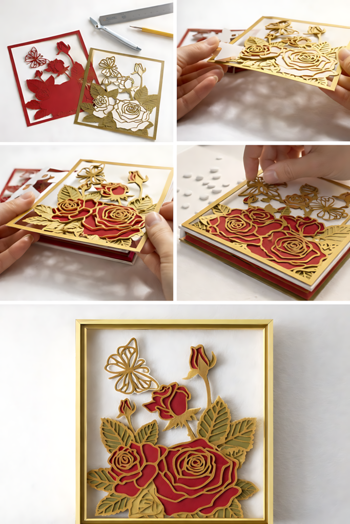 Rose floral panel process collage