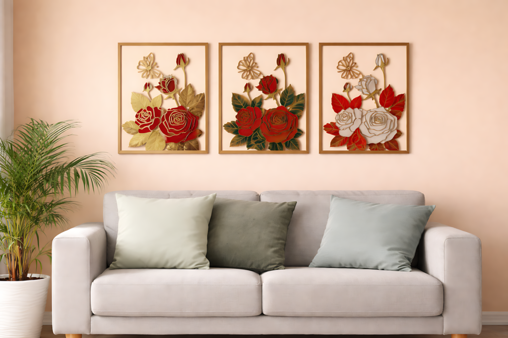 Framed rose floral panel wall art