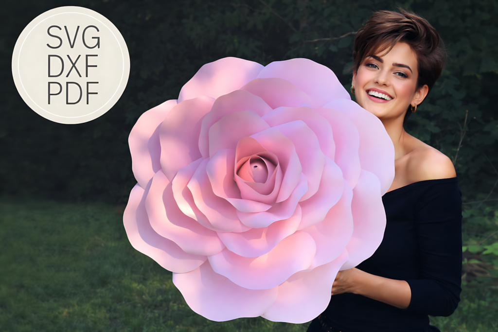 Giant paper rose SVG flower in pink with oversized petals