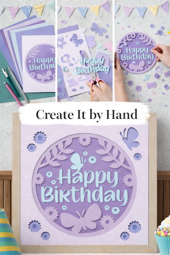 happy birthday butterfly 3d svg with process collage and finished frame