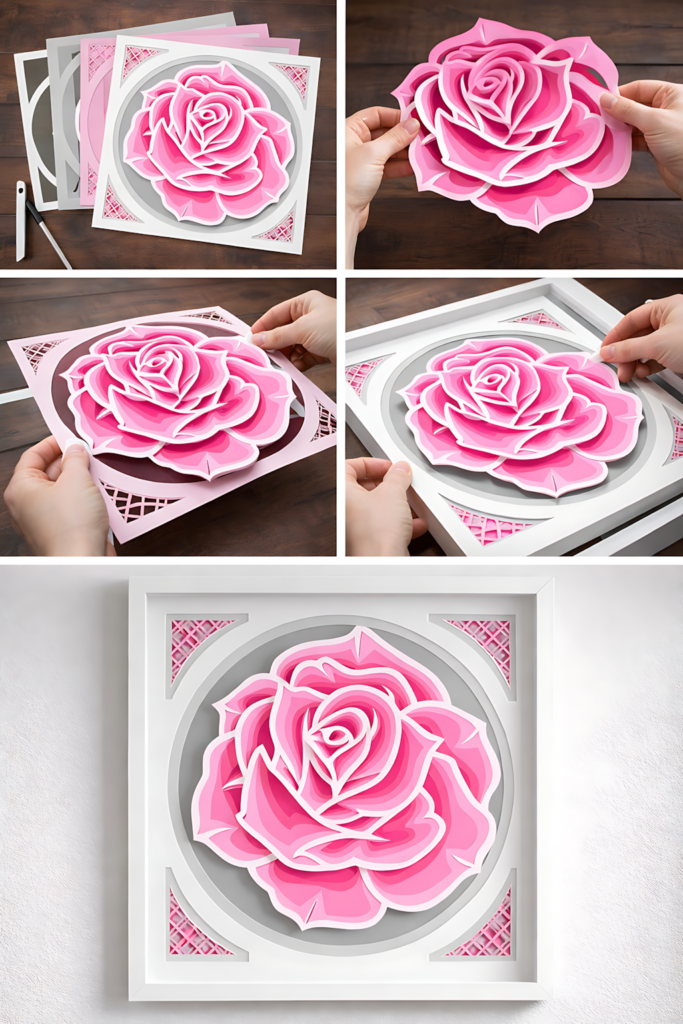 Large rose panel process collage