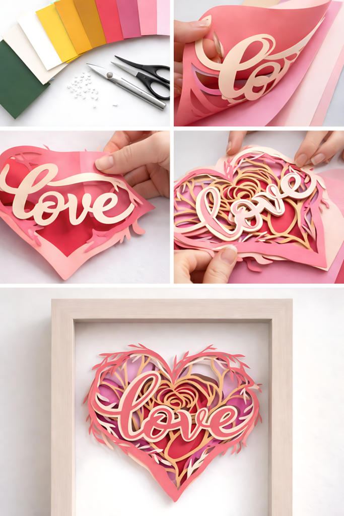 Love heart shadow box process collage