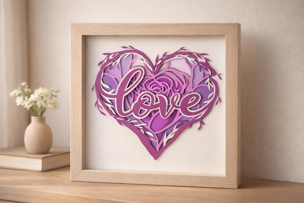 Love rose floral heart shadow box