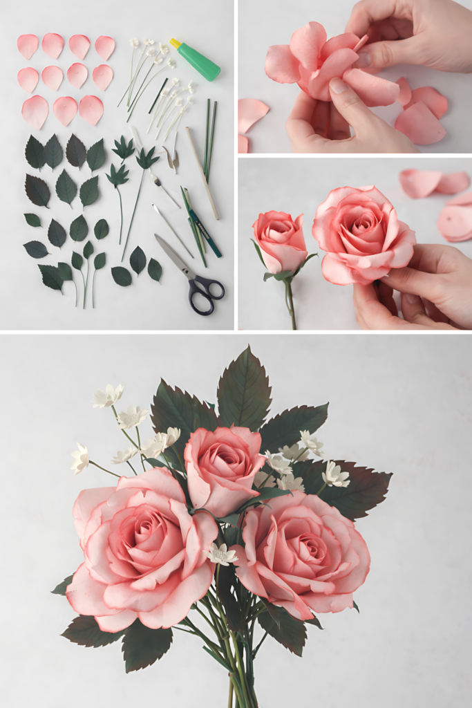 Paper rose SVG assembly collage