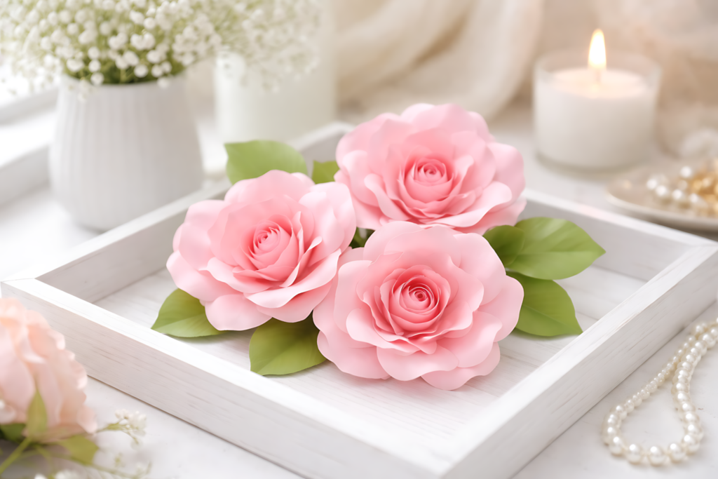Pink paper rose arrangement SVG