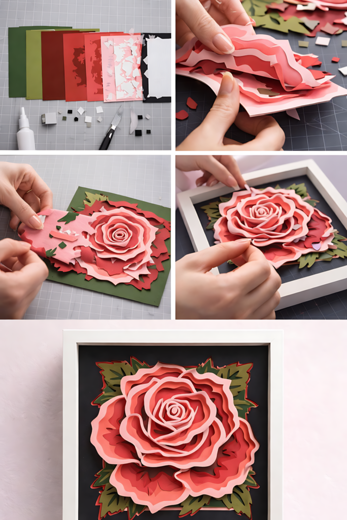 Rose shadow box process collage