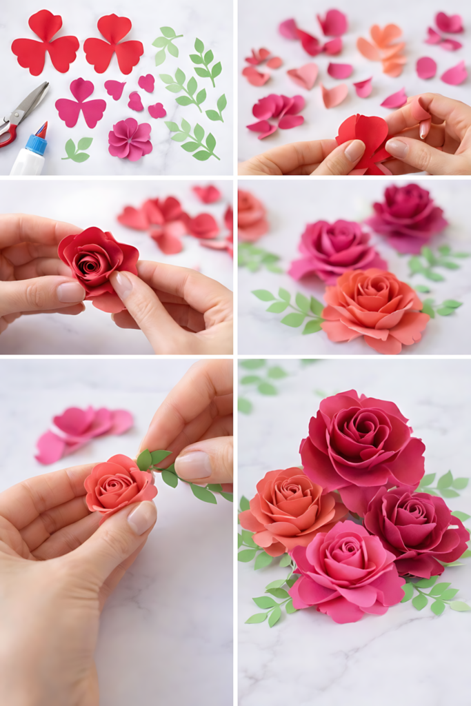 Ruby rose paper flower collage