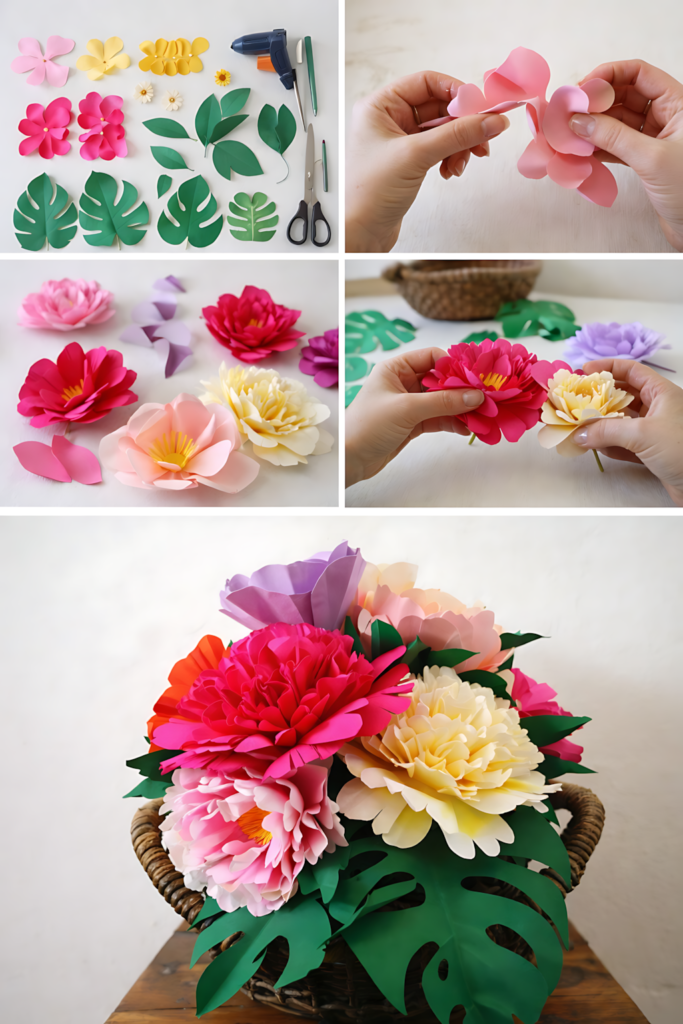 Shrub rose paper flower collage
