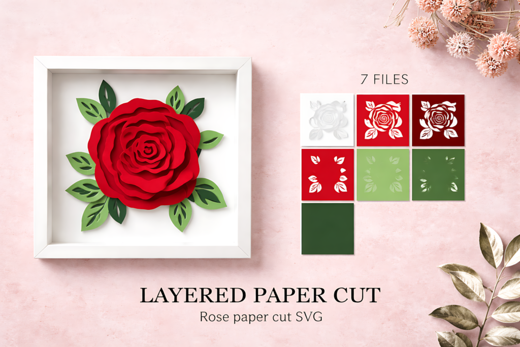 Simple red rose layered cut