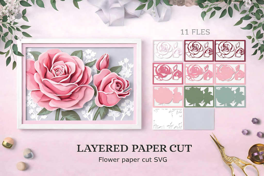 Soft pink rose layered panel