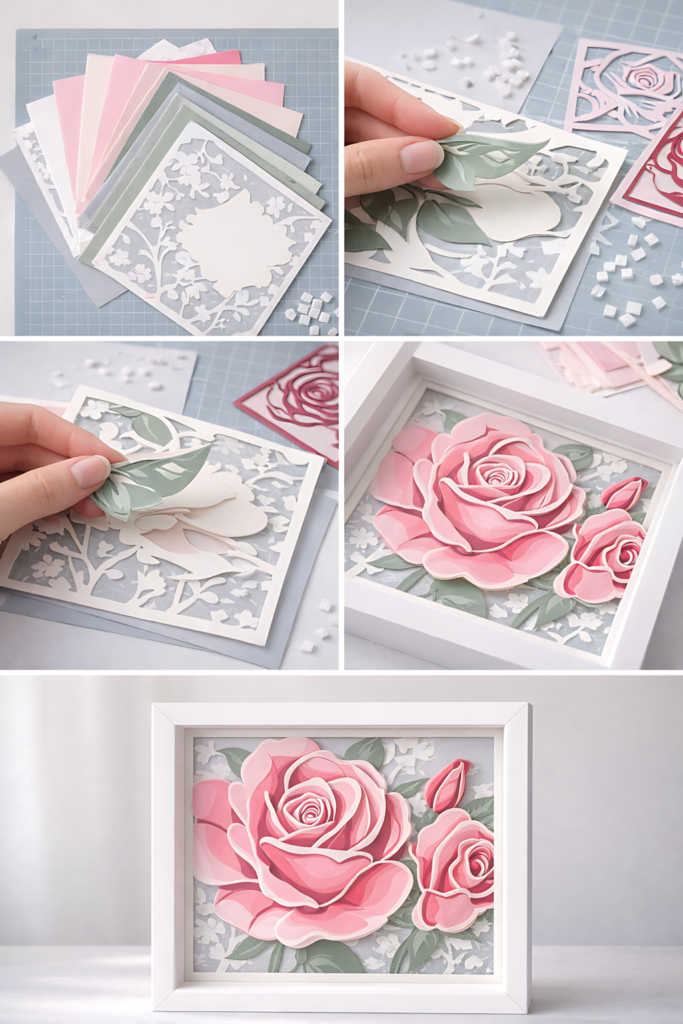 Soft pink rose panel process collage