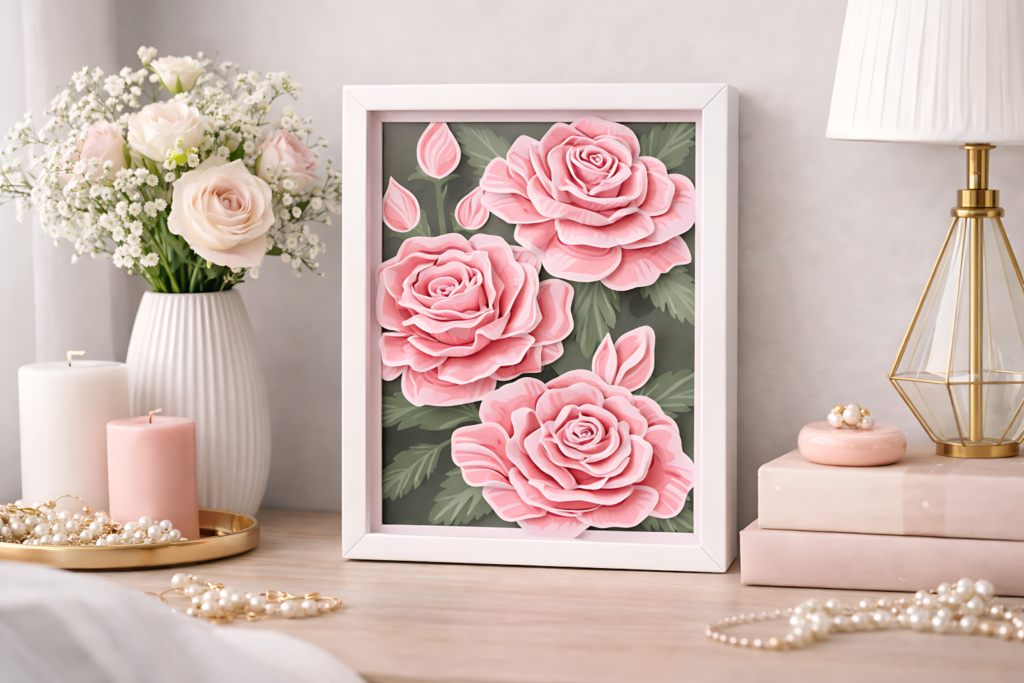 Triple pink rose floral panel