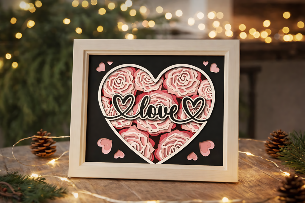 Valentine love rose heart shadow box