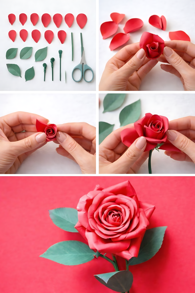 Valentine rose assembly collage