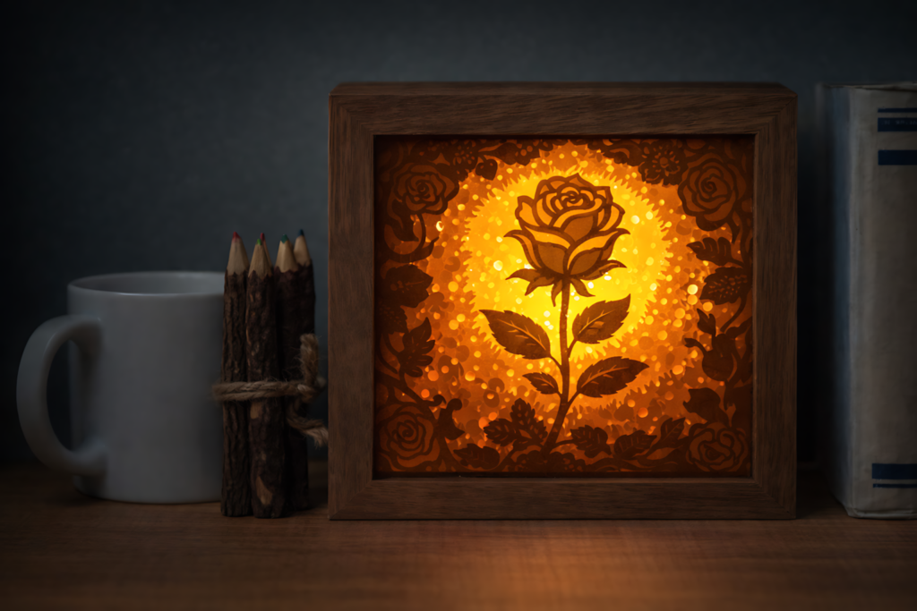 White rose light shadow box