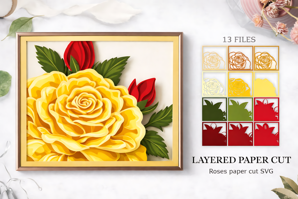 Yellow layered rose paper cut