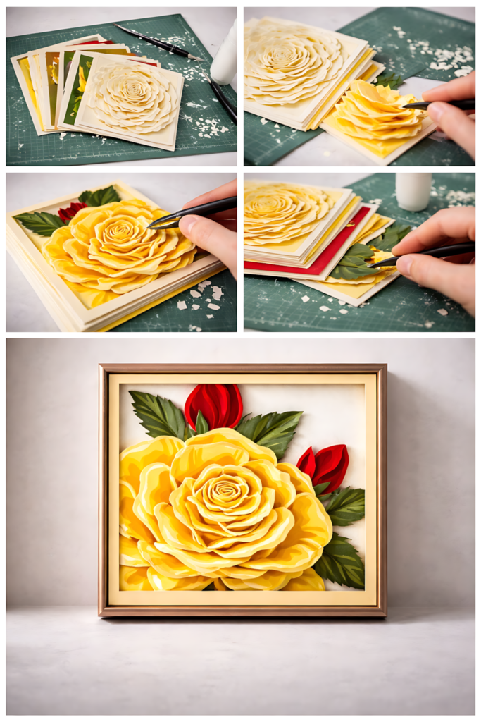 Yellow rose papercut process collage