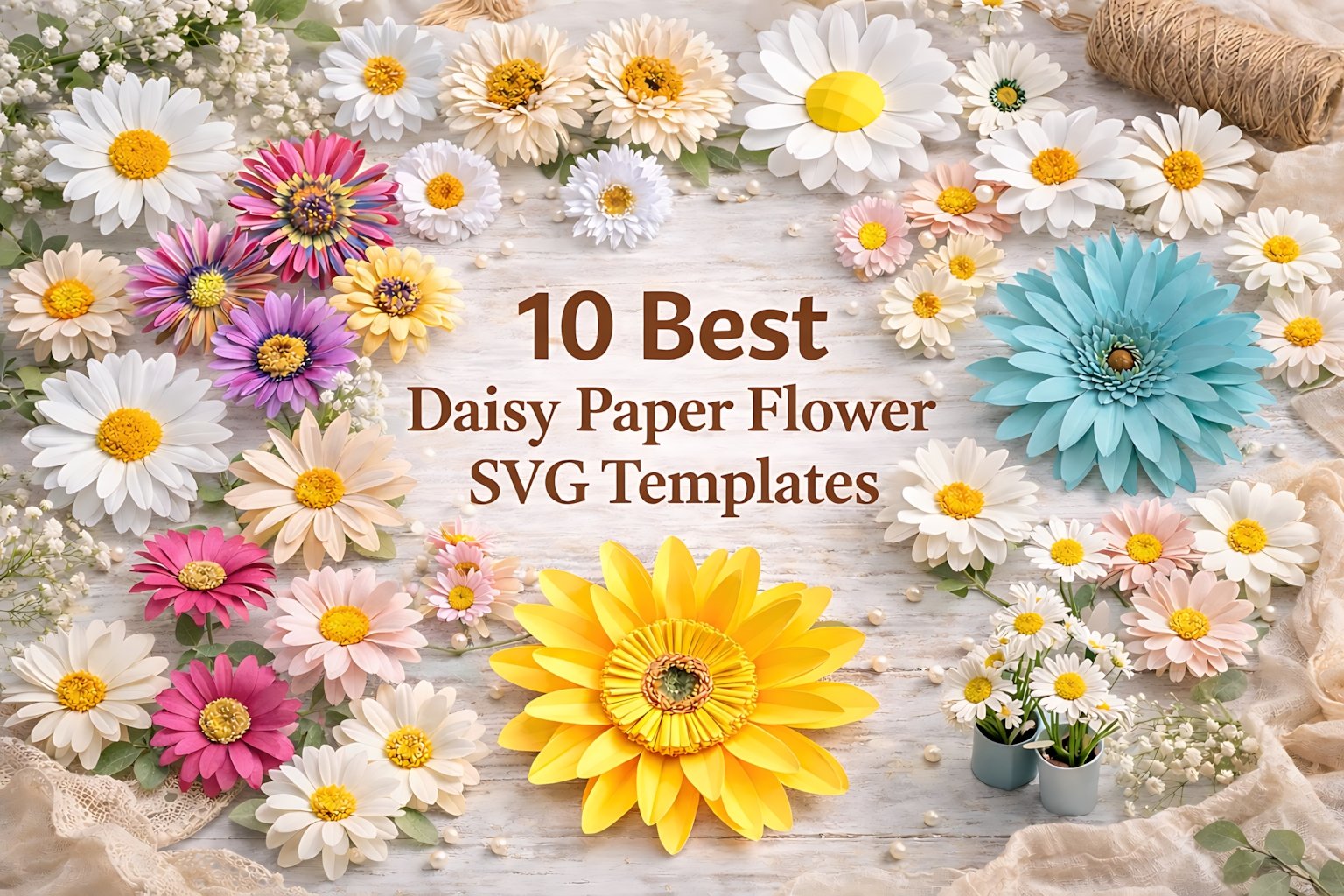 Daisy paper flower SVG templates collage
