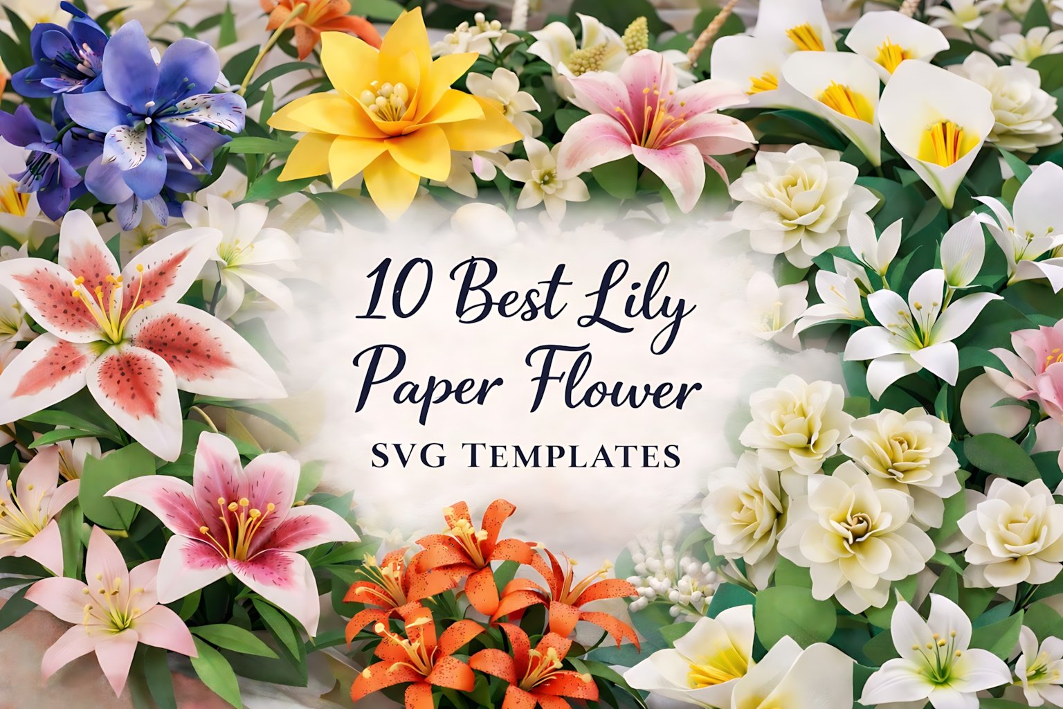 Lily paper flower SVG templates collage